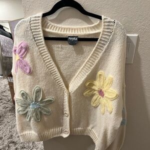 Arula sweater/cardigan girly chunky floral cozy vibes size A (1X)